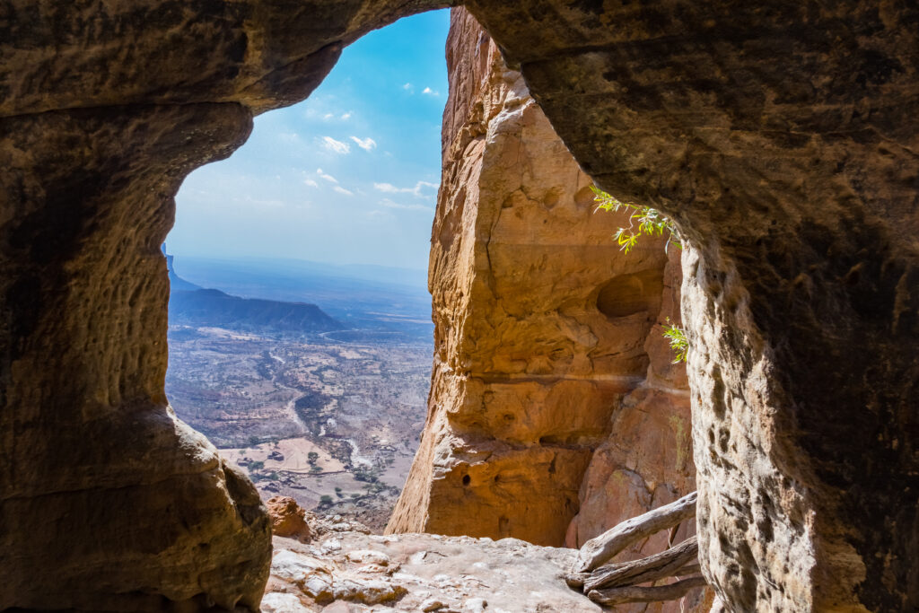 Cave at Abuna Yemata Guh monolithic church in Tigray Ethiopia